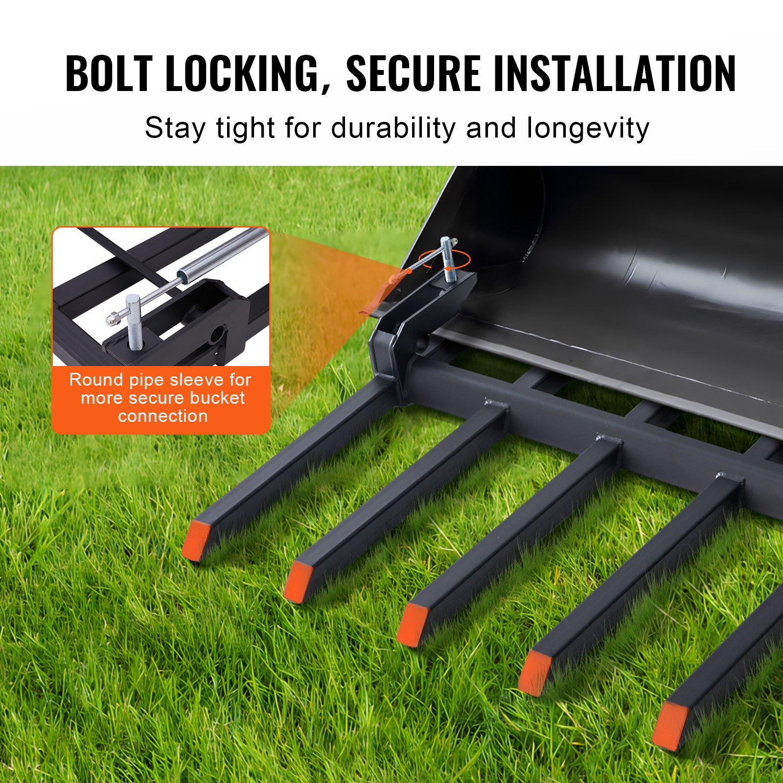 VEVOR Clamp on Debris Forks to 60" Bucket, 4560 lbs Capacity Heavy Duty Clamp on Pallet Forks Bucket Attachments, Fit for Loader Bucket Skidsteer Tractor to Clean up Fallen Limbs Debris or Yard Wwaste