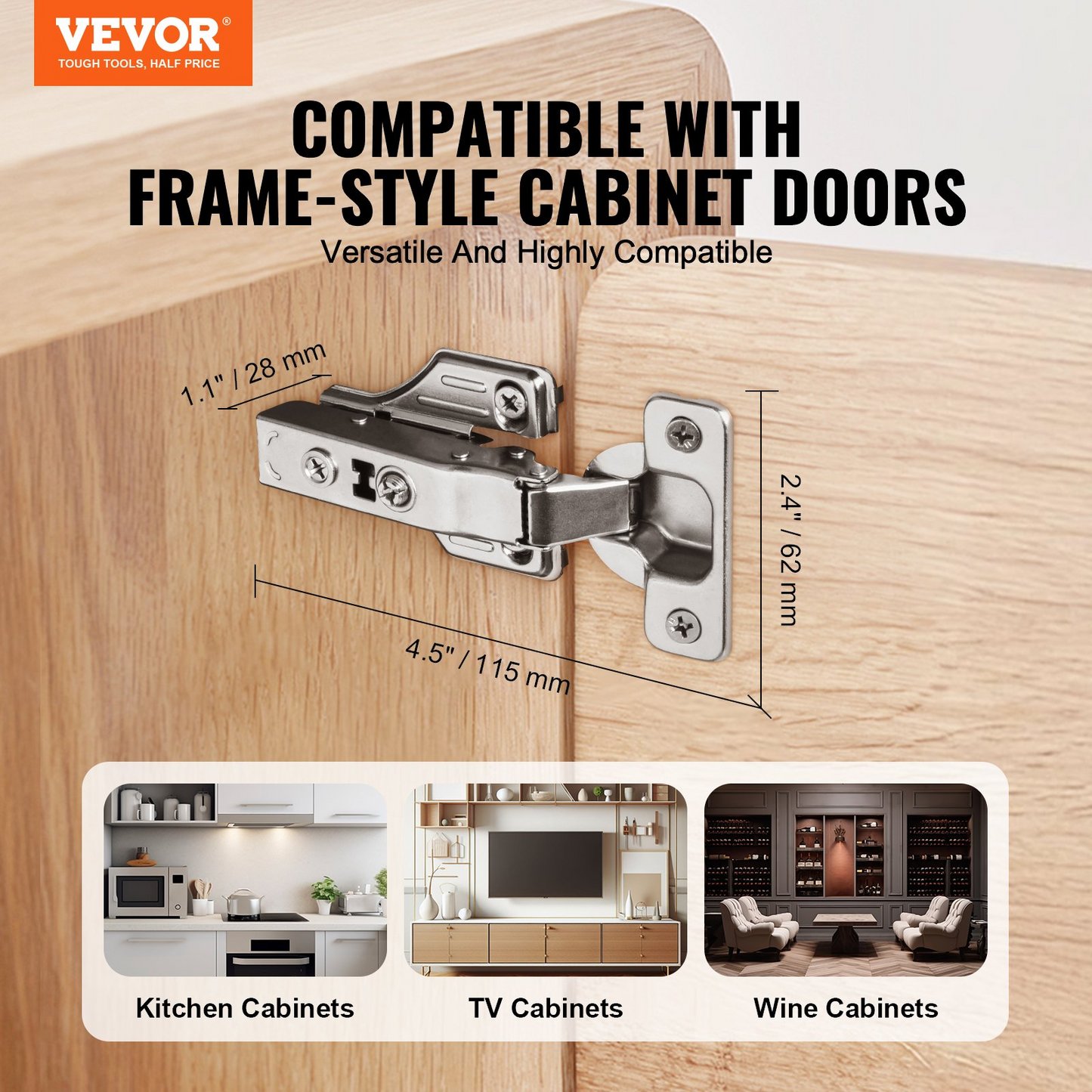 VEVOR Cabinet Door Hinges 50 Packs Full Overlay Soft Close for Framed/Frameless