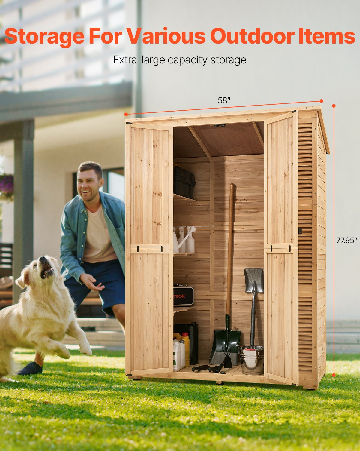 VEVOR Outdoor Wooden Storage Shed Waterproof Garden Tool Shed 58x78 inch