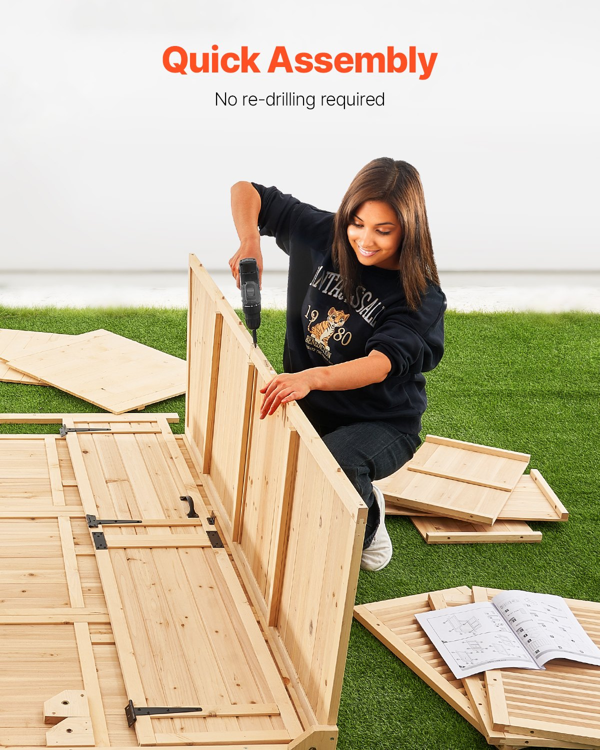 VEVOR Outdoor Wooden Storage Shed Waterproof Garden Tool Shed 58x78 inch