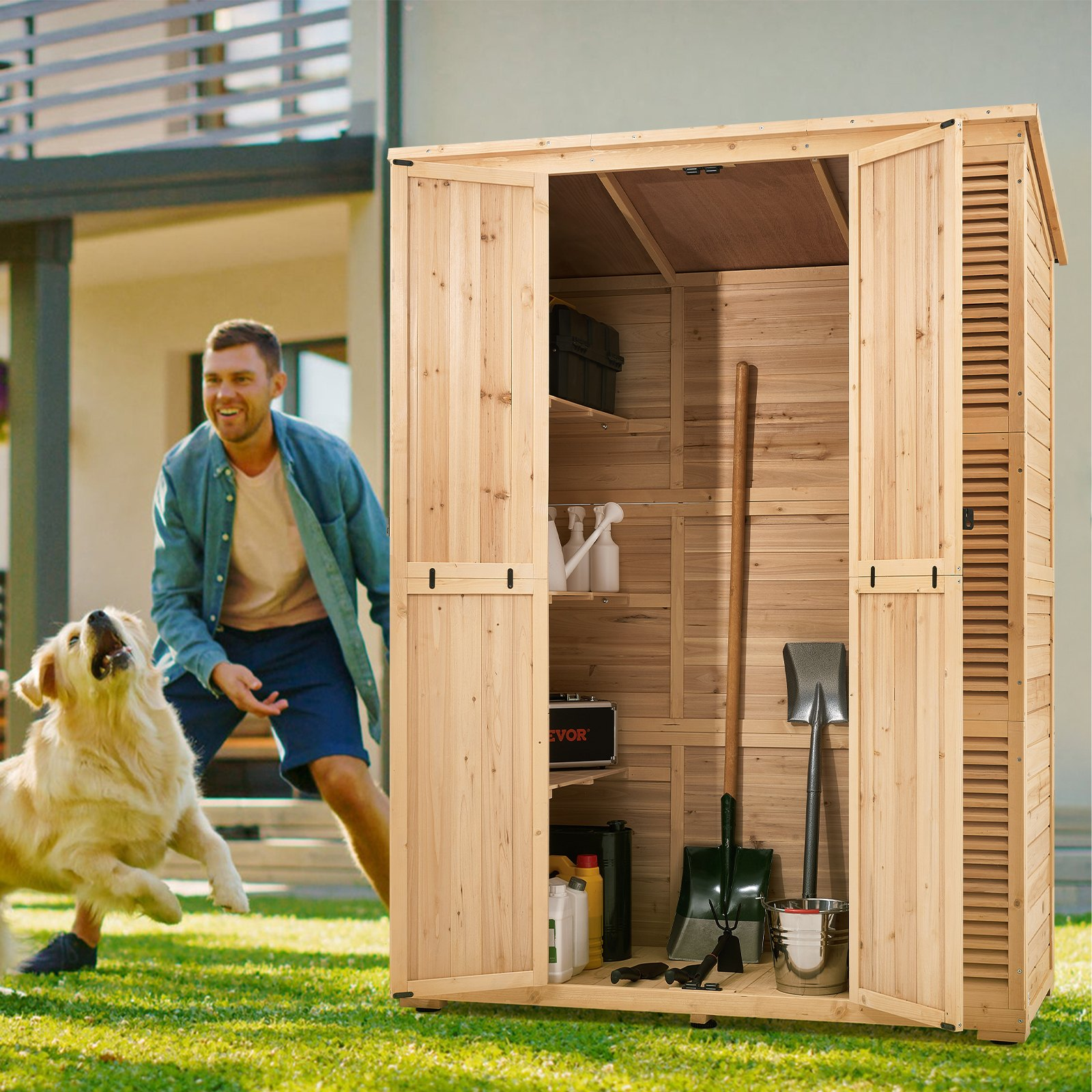 VEVOR Outdoor Wooden Storage Shed Waterproof Garden Tool Shed 58x78 inch