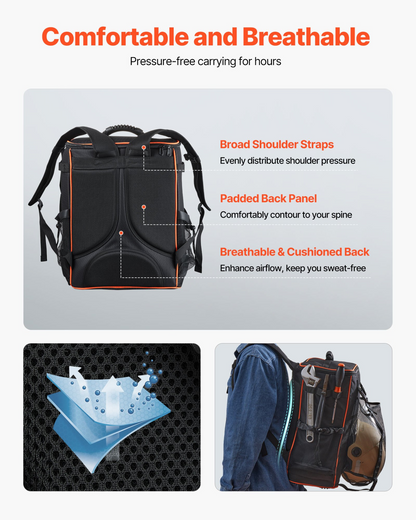 VEVOR 35.6L Welding Backpack 600D Polyester Welder Backpack for Tools and Helmet