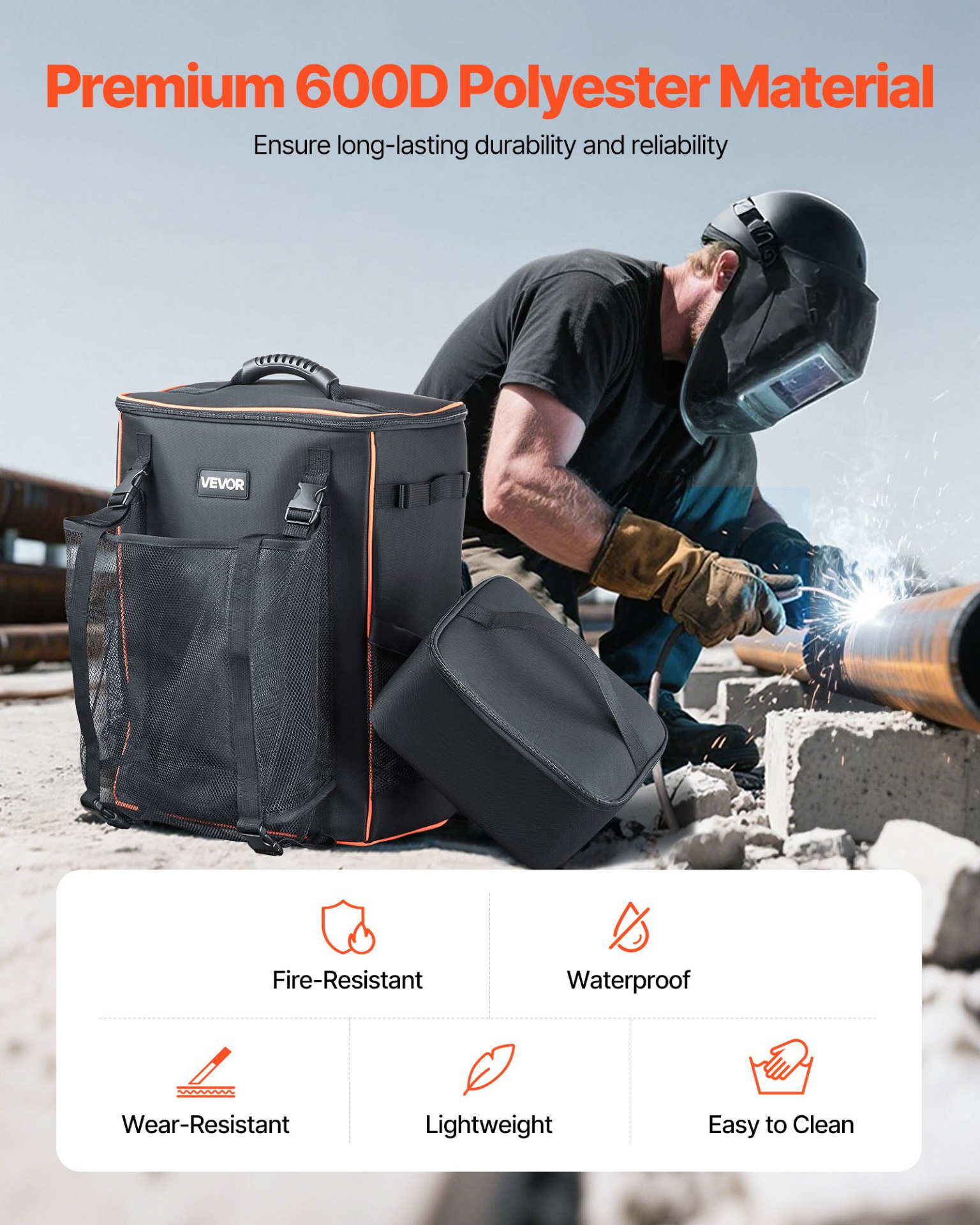 VEVOR 35.6L Welding Backpack 600D Polyester Welder Backpack for Tools and Helmet