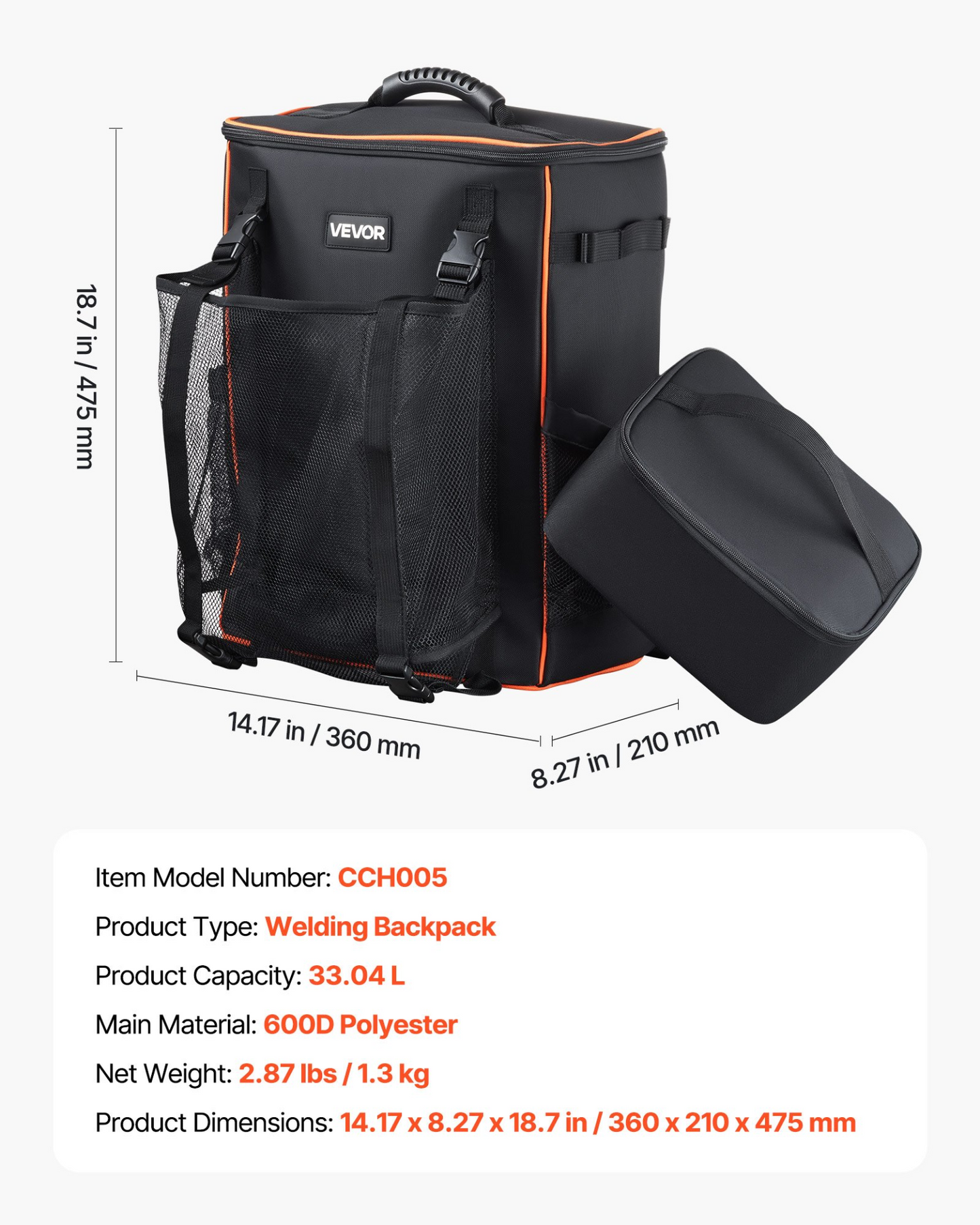 VEVOR 35.6L Welding Backpack 600D Polyester Welder Backpack for Tools and Helmet