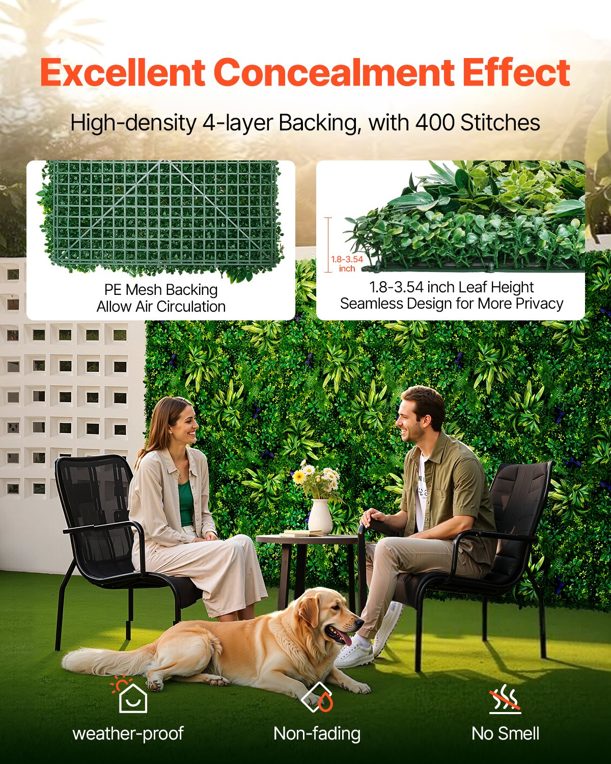 VEVOR Artificial Grass Wall Panels 8 PCS 20 x 20 inch 3D Greenery for Decor