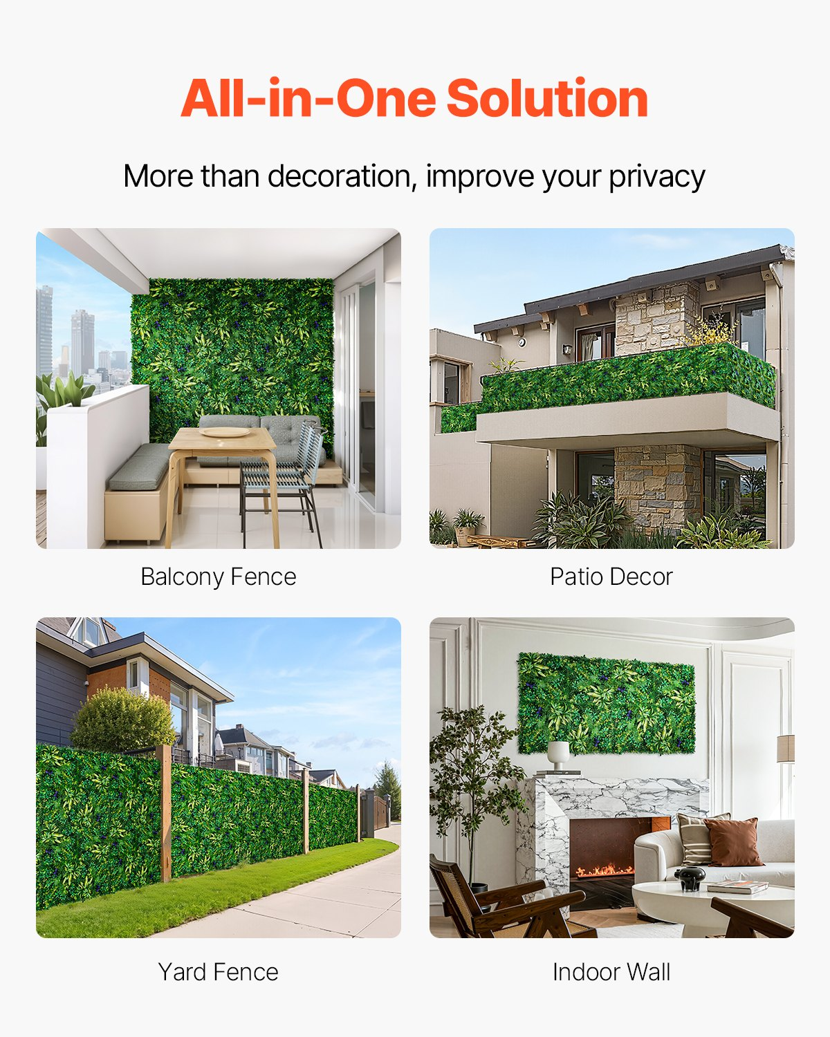 VEVOR Artificial Grass Wall Panels 8 PCS 20 x 20 inch 3D Greenery for Decor