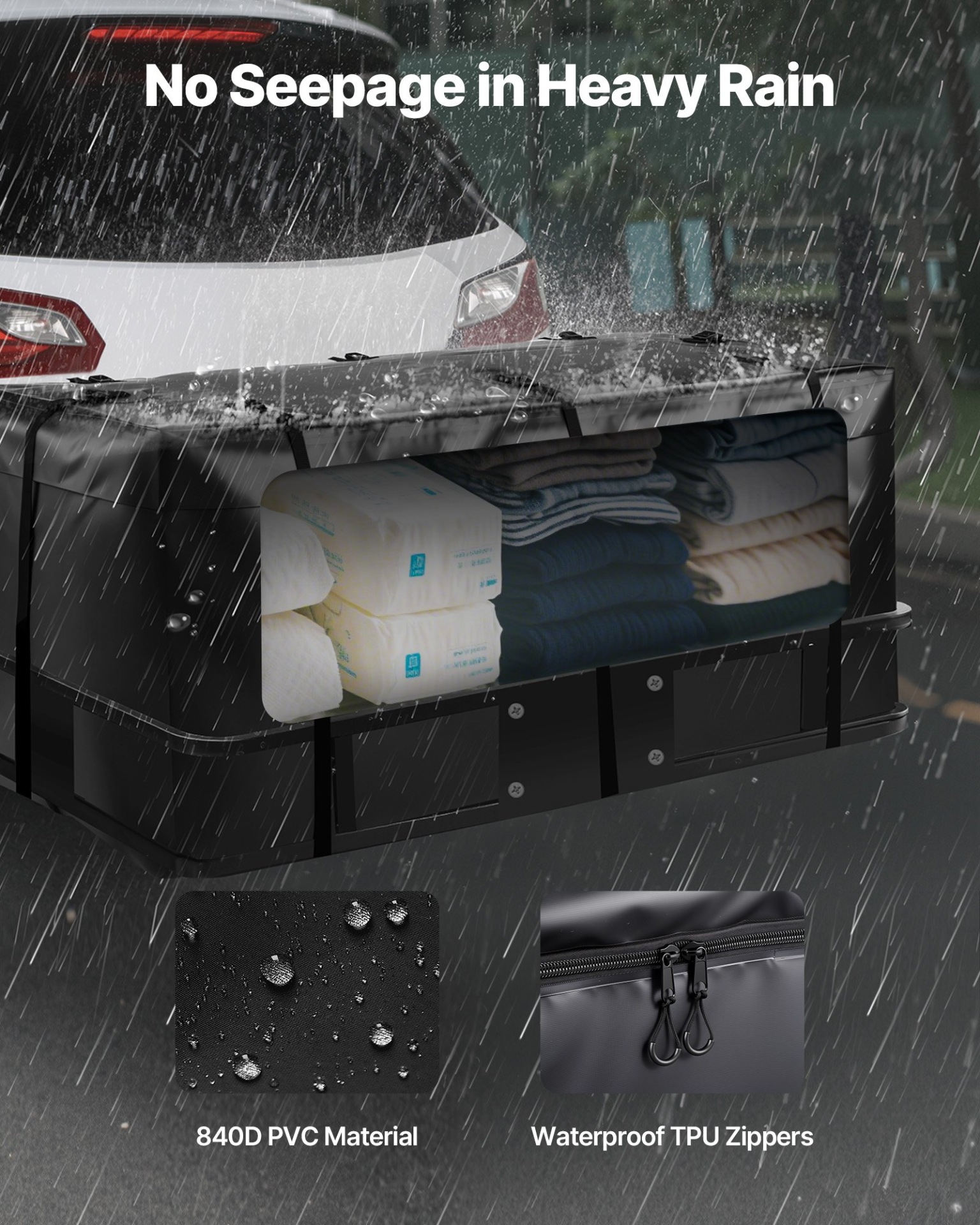 VEVOR Hitch Cargo Carrier Bag 59.84 x 23.9 x 24.02 in (20 Cu.ft) with 8 Straps