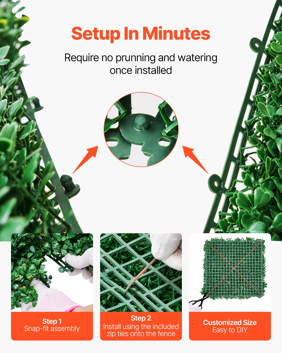 VEVOR Artificial Grass Wall Panels 12 PCS 20 x 20 inch 3D Greenery for Decor