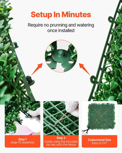 VEVOR Artificial Grass Wall Panels 12 PCS 20 x 20 inch 3D Greenery for Decor