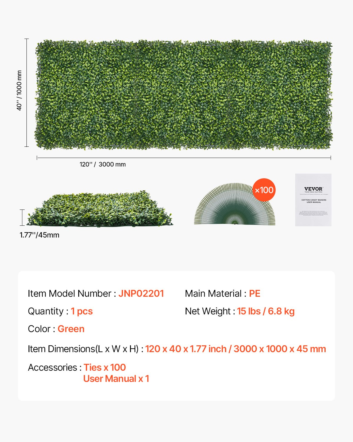 VEVOR Artificial Grass Wall Panels 40 x 120 in Milan Grass Greenery for Decor