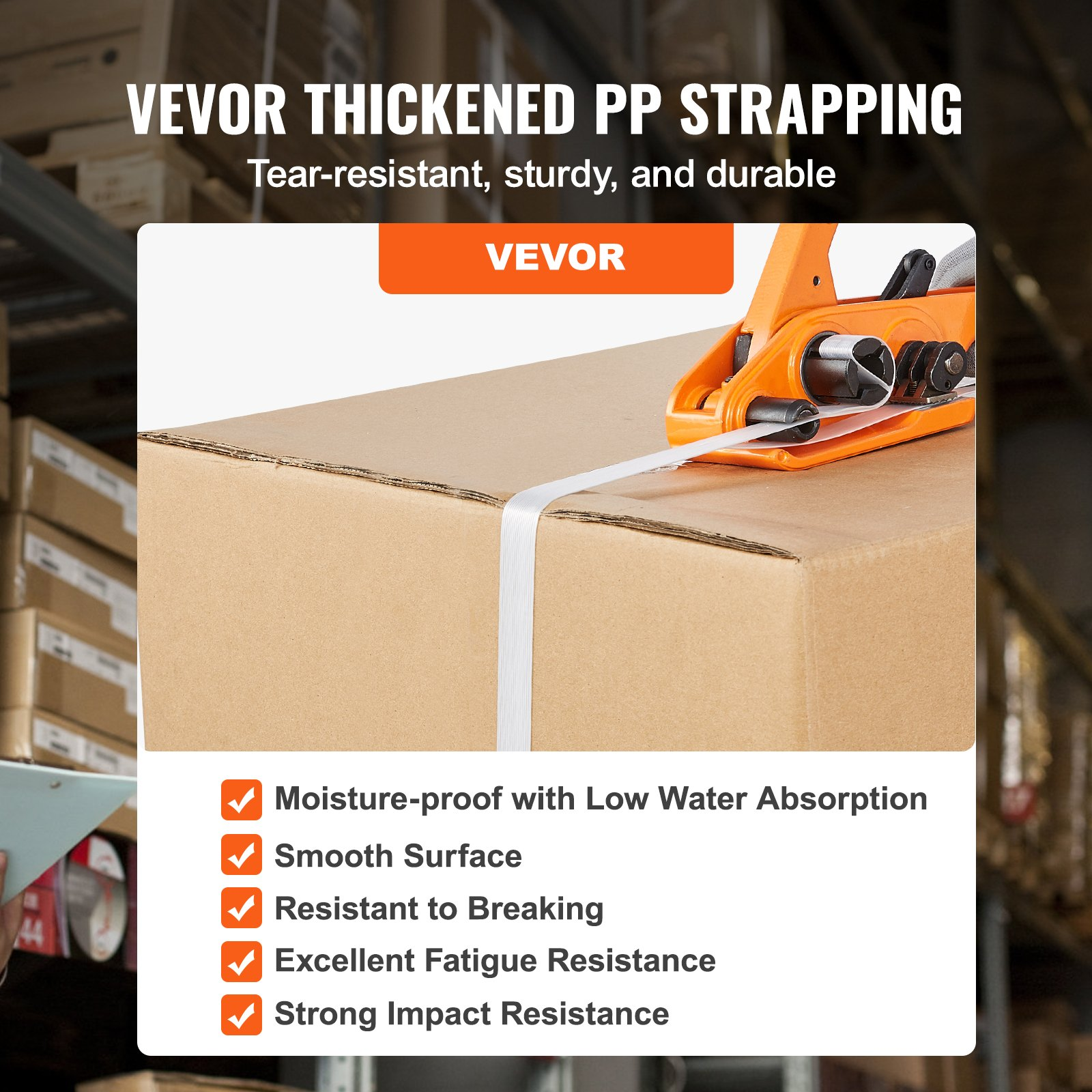 VEVOR Banding Strapping Kit with Strapping Tensioner Tool, Banding Sealer Tool, 1000 m Length PP Band, 1000 Metal Seals, Pallet Packaging Strapping Banding Kit Banding Packaging Strapping for Packing