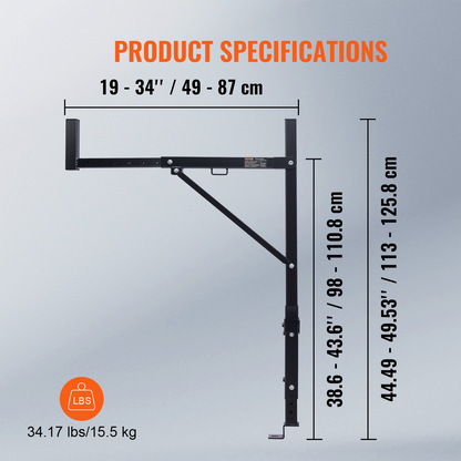 VEVOR Truck Rack, 19-34inch Extendable Truck Ladder Rack, 38.6"-43.6" Adjustable Height, 250 lbs Capacity Steel Ladder Rack for Truck, Heavy Duty Truck Bed Rack for Kayak, Surfboard, Lumber, Ladder