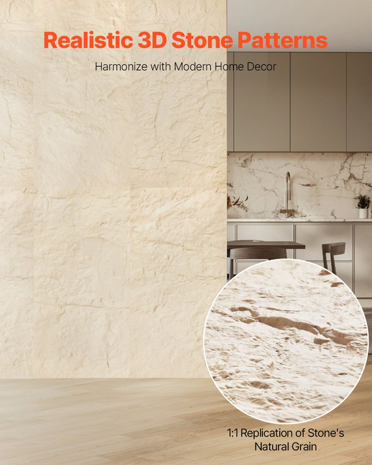 VEVOR 3D Wall Panels 4 Pack 48x24'' PU Stone-Look 32 Sq.Ft Coverage Stone Yellow