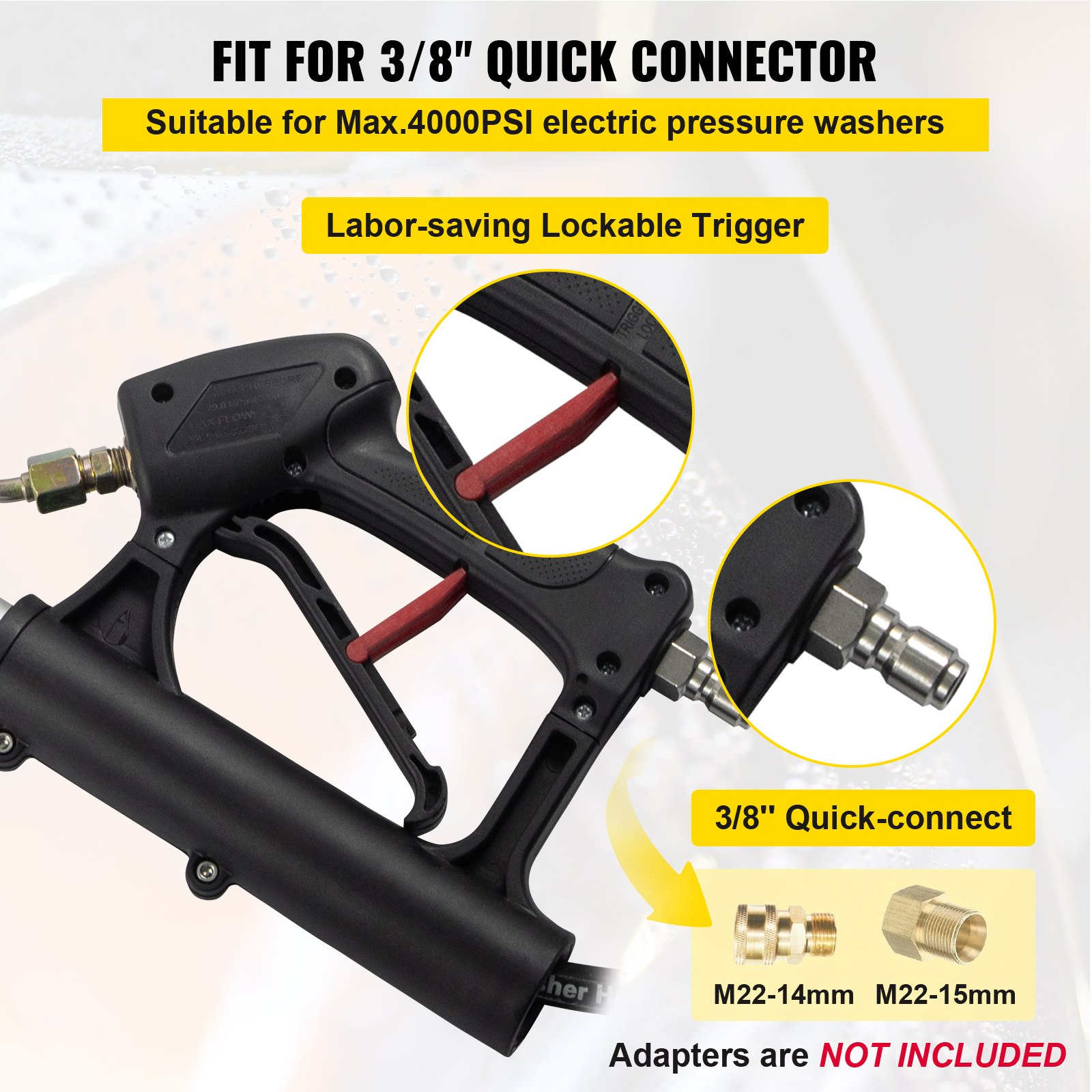 VEVOR Pressure Washer Wand Telescoping 548.6 cm 4000psi Telescopic Pressure Washer Wand with Strap Belt 0.95 cm Quick Connector Extension Pole for Power Washer Spray Lance 5 Nozzles Driveway Building Car