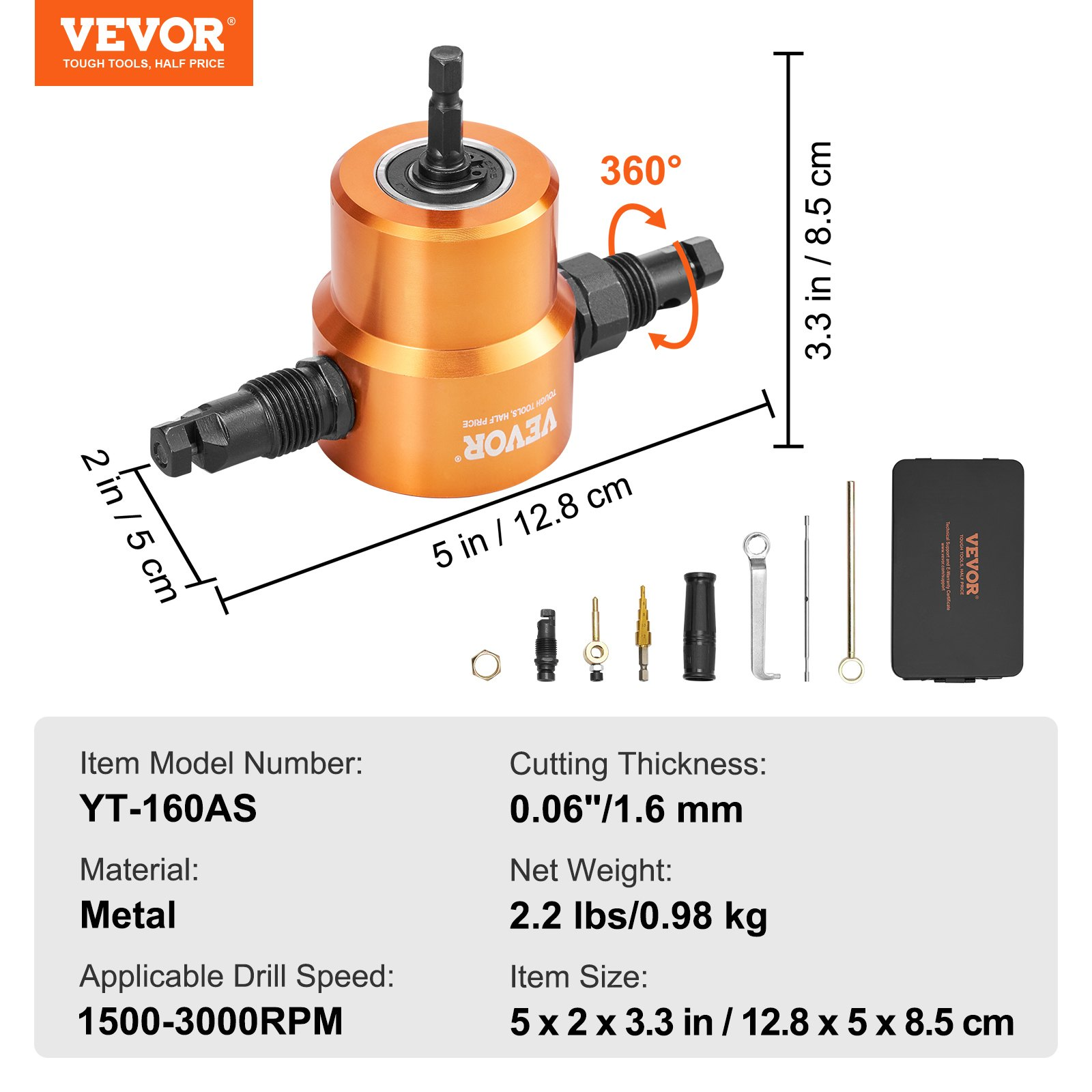 VEVOR Double Head Sheet Nibbler Metal Cutter Power Drill Attachment Cutting Tool