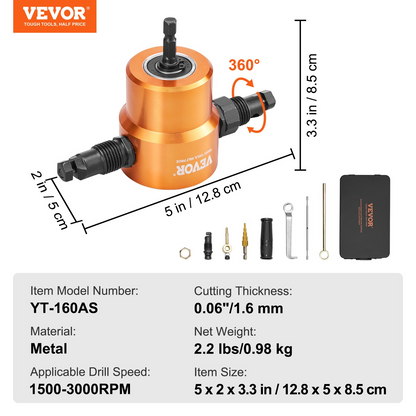 VEVOR Double Head Sheet Nibbler Metal Cutter Power Drill Attachment Cutting Tool