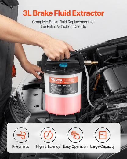 VEVOR 3L Brake Fluid Extractor Brake Bleeder Kit with 13 Hose Connectors