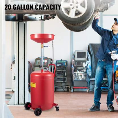 VEVOR Waste Oil Drain Tank 80 L Portable Oil Drain Air Operated Drainer Oil Change, Oil Drain Container, Fluid Fuel Transfer Drainage Adjustable Funnel Height, with Pressure Regulating Valve