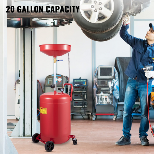 VEVOR Waste Oil Drain Tank 80 L Portable Oil Drain Air Operated Drainer Oil Change, Oil Drain Container, Fluid Fuel Transfer Drainage Adjustable Funnel Height, with Pressure Regulating Valve