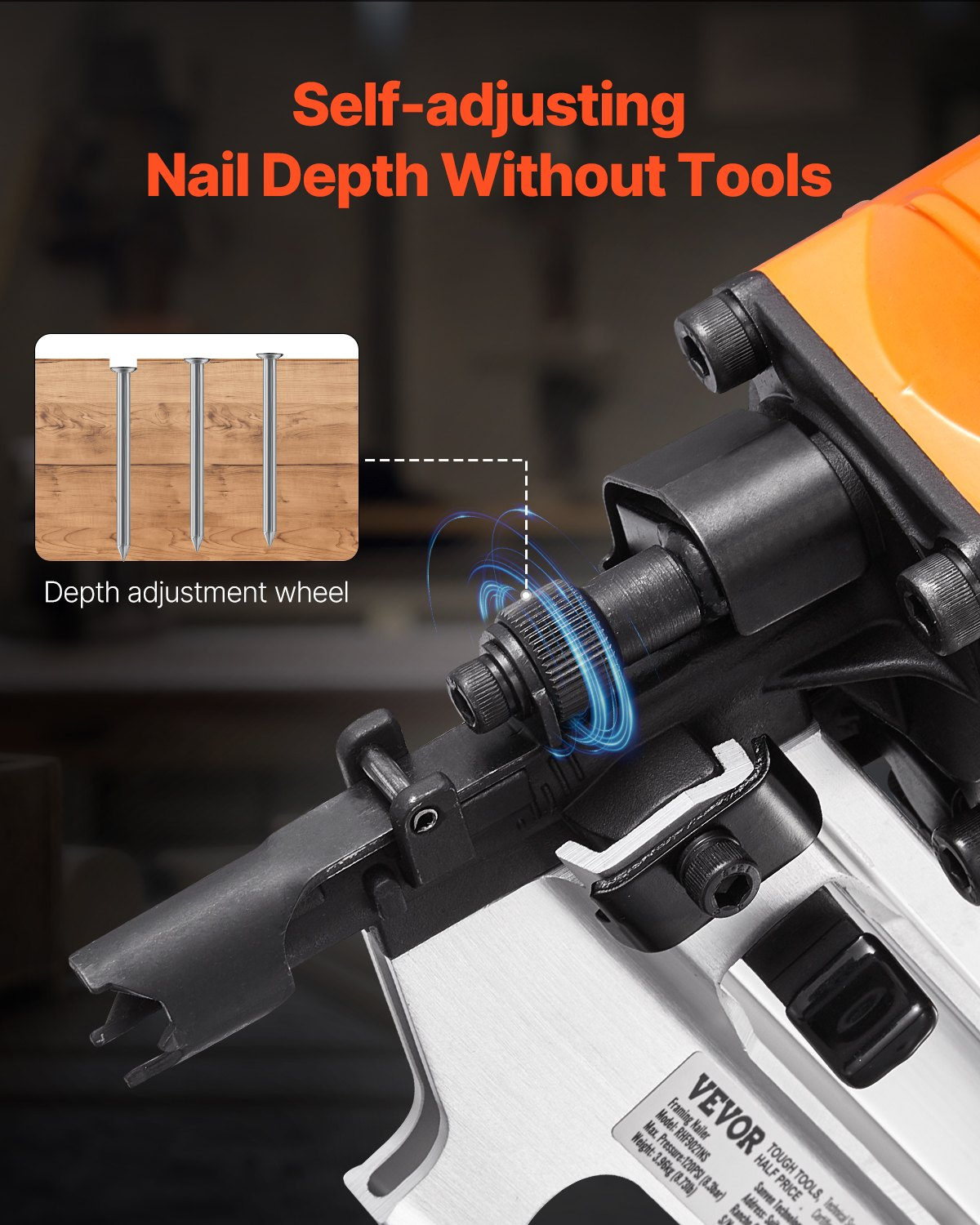 VEVOR Framing Nailer 50 to 90 mm 21° Full Round Head Pneumatic Framing Nailer