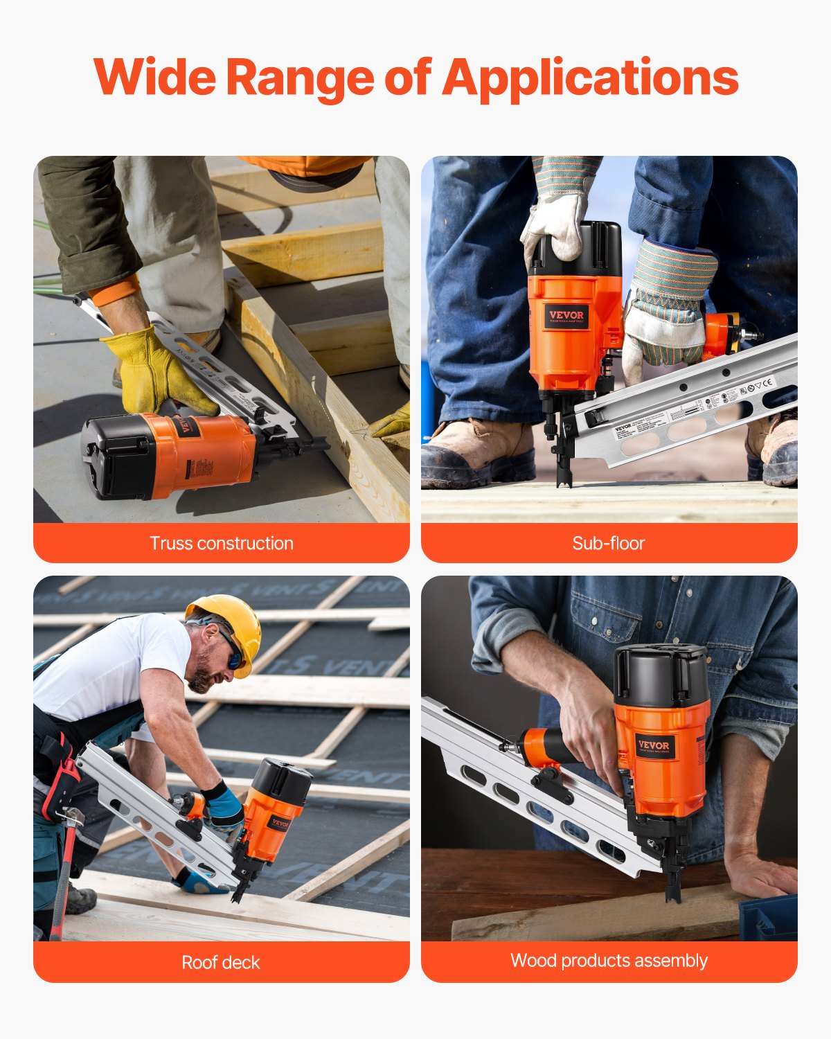 VEVOR Framing Nailer 50 to 90 mm 21° Full Round Head Pneumatic Framing Nailer