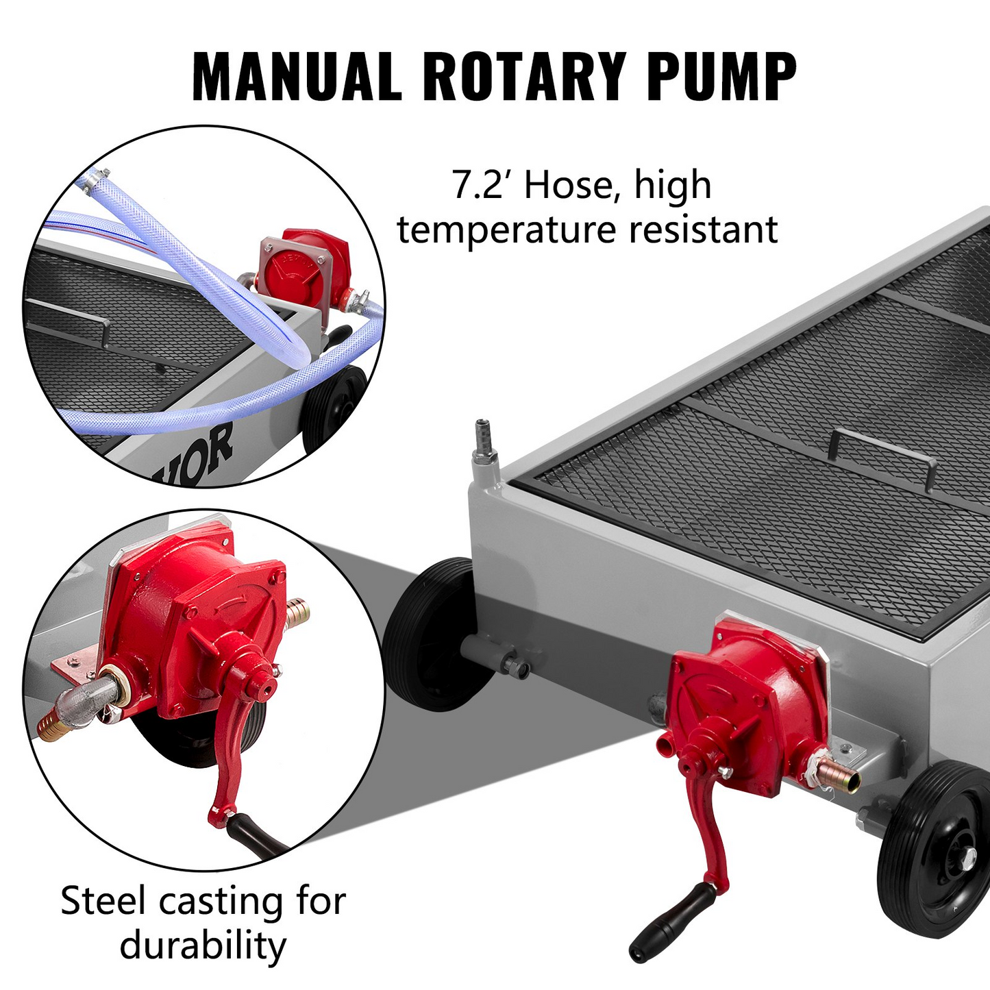 VEVOR Low Profile Oil Drain Pan Truck Drain Pan 15 Gallon with Pump Hose Casters