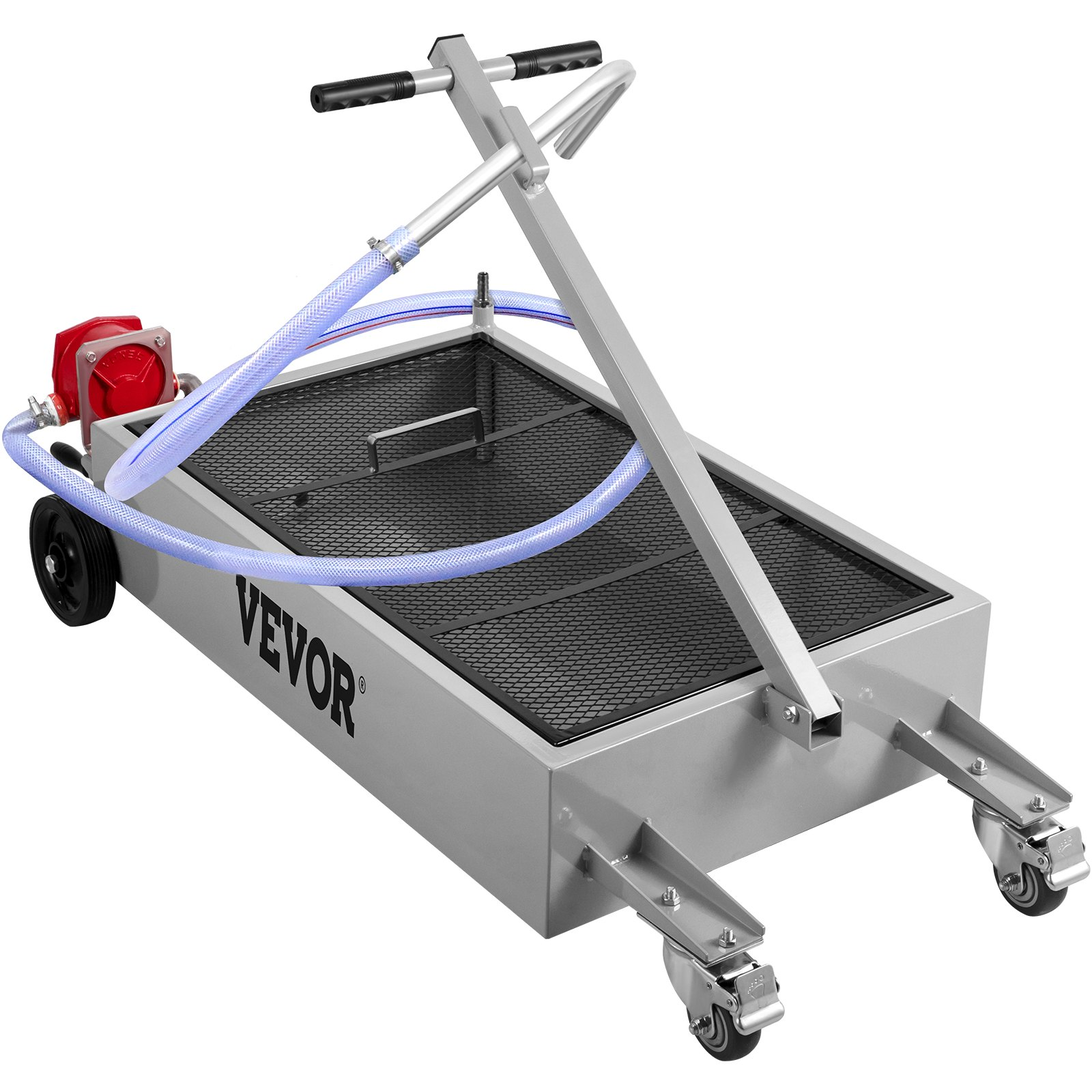 VEVOR Low Profile Oil Drain Pan Truck Drain Pan 15 Gallon with Pump Hose Casters
