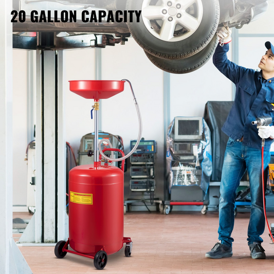 VEVOR Waste Oil Drain Tank 80 L Portable Oil Drain Air Operated Drainer Oil Change, Oil Drain Container, Fluid Fuel Transfer Drainage Adjustable Funnel Height, with Wheel for Easy Oil Removal