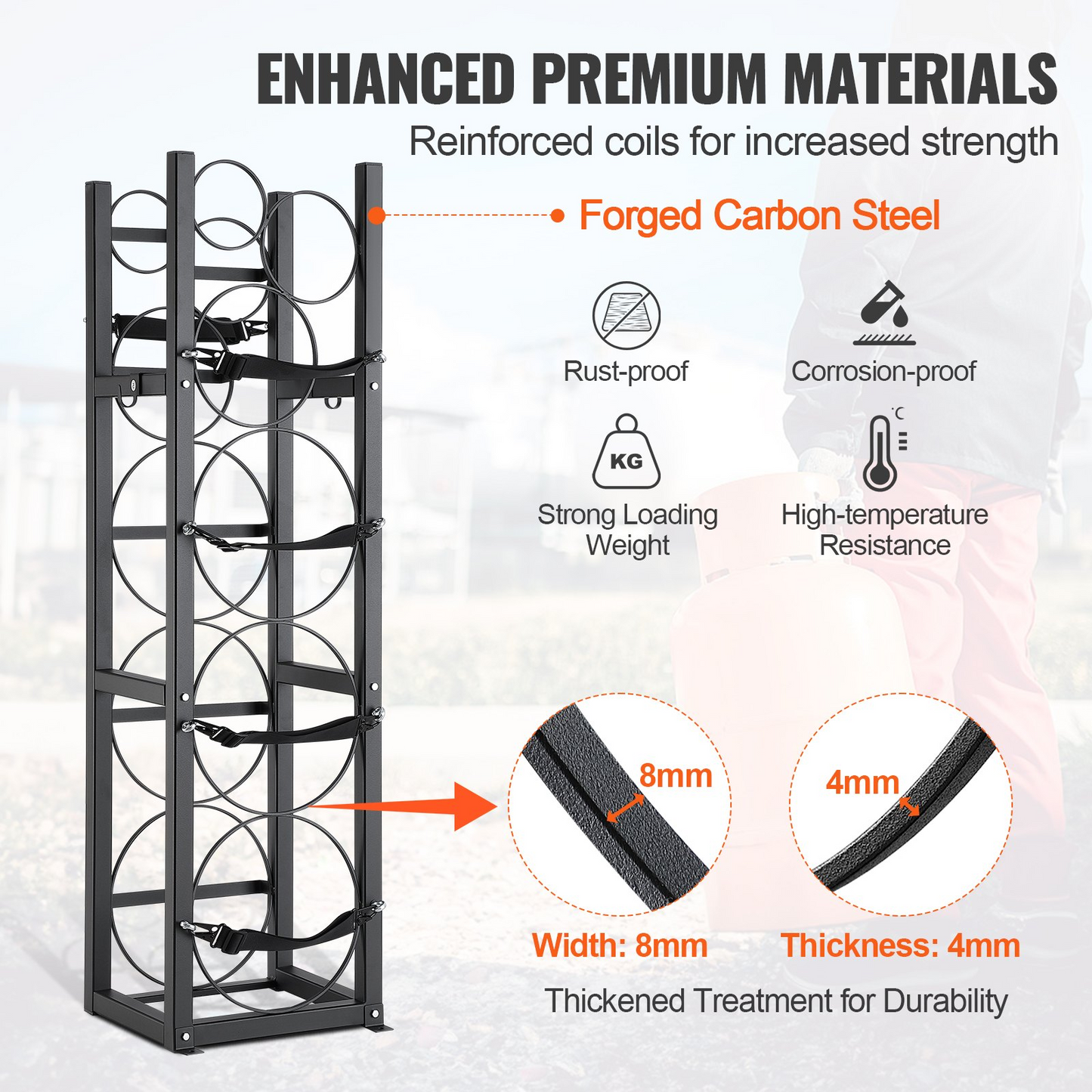VEVOR Refrigerant Tank Rack, with 3 x 30lbs and Other 3 Small Bottle Tanks, Cylinder Tank Rack 12.79x12.99x47.12 in, Refrigerant Cylinder Rack and Holders for Freon, Gases, Oxygen, Nitrogen