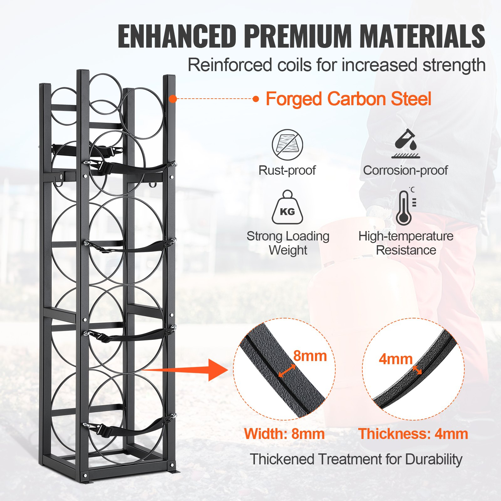 VEVOR Refrigerant Tank Rack, with 3 x 30lbs and Other 3 Small Bottle Tanks, Cylinder Tank Rack 12.79x12.99x47.12 in, Refrigerant Cylinder Rack and Holders for Freon, Gases, Oxygen, Nitrogen