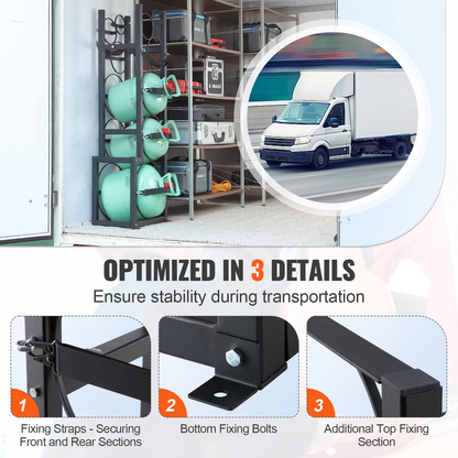 VEVOR Refrigerant Tank Rack, with 1 x 50lb, 2 x 30lb and Other 3 Small Bottle Tanks, Cylinder Tank Rack 15.55x12.99x49.8 in, Refrigerant Cylinder Rack and Holders for Freon, Gases, Oxygen, Nitrogen