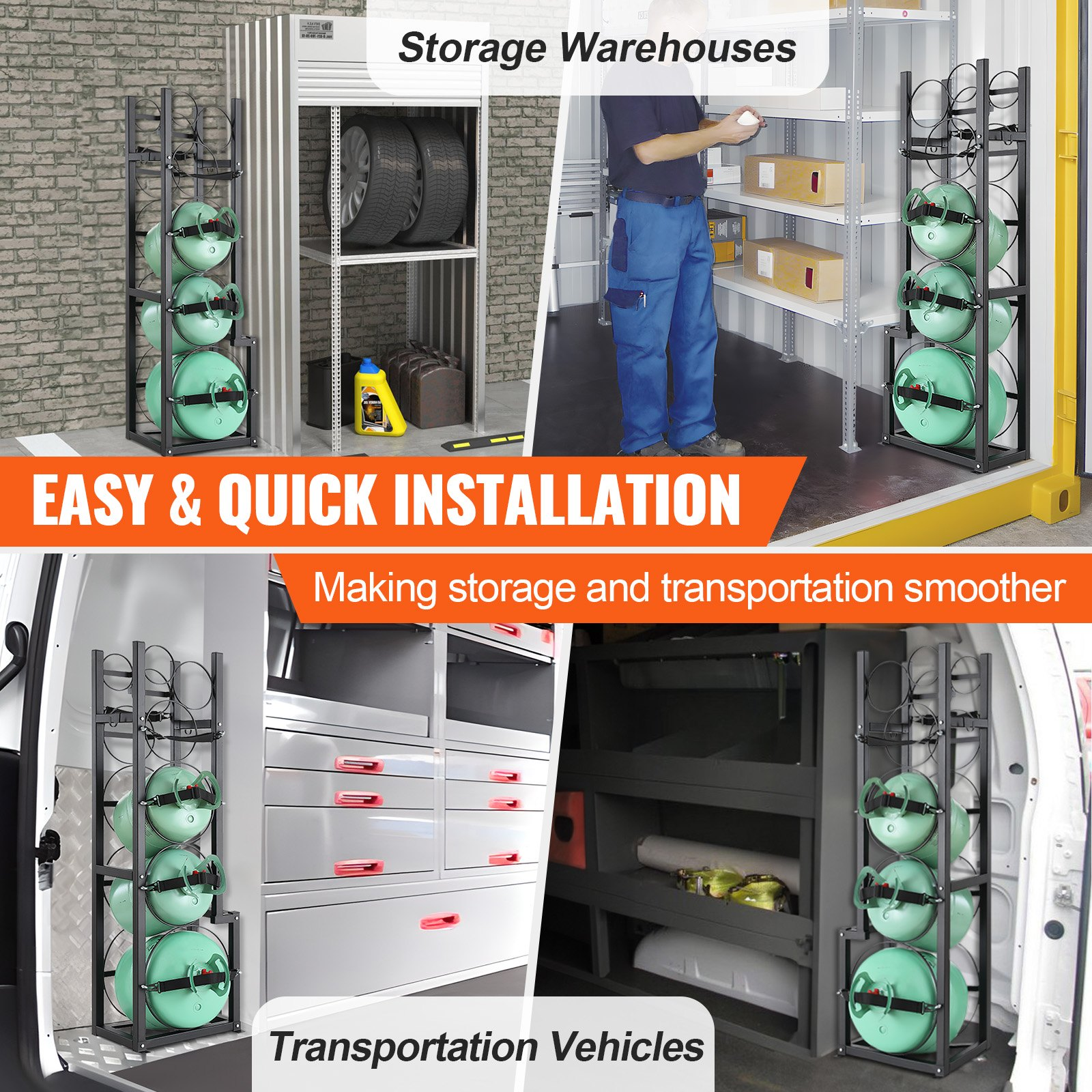 VEVOR Refrigerant Tank Rack, with 1 x 50lb, 2 x 30lb and Other 3 Small Bottle Tanks, Cylinder Tank Rack 15.55x12.99x49.8 in, Refrigerant Cylinder Rack and Holders for Freon, Gases, Oxygen, Nitrogen