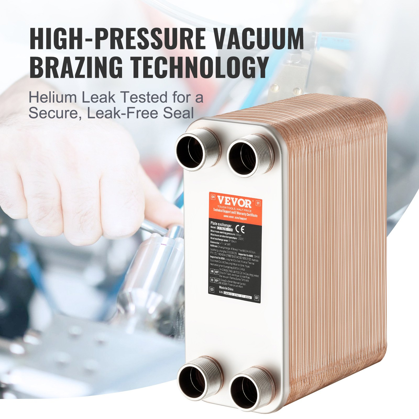 VEVOR 80 Plate Heat Exchanger 4*1-1/4" MNPT Ports 5"x 12" Brazed 316L St. Steel - Shoppe Emporium