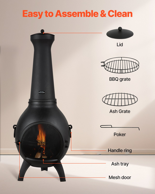 VEVOR 18 In Chiminea Outdoor Wood Burning Firepit with Grill Mesh & Chimney Coat