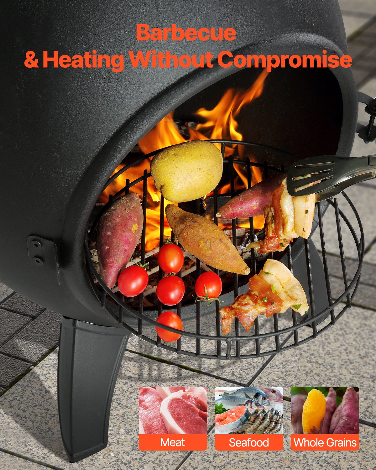 VEVOR 18 In Chiminea Outdoor Wood Burning Firepit with Grill Mesh & Chimney Coat