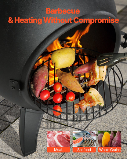 VEVOR 18 In Chiminea Outdoor Wood Burning Firepit with Grill Mesh & Chimney Coat