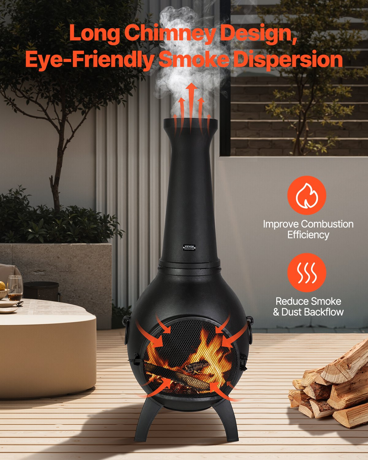 VEVOR 18 In Chiminea Outdoor Wood Burning Firepit with Grill Mesh & Chimney Coat