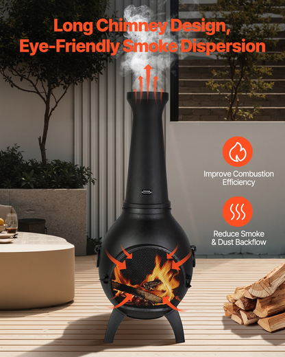 VEVOR 18 In Chiminea Outdoor Wood Burning Firepit with Grill Mesh & Chimney Coat