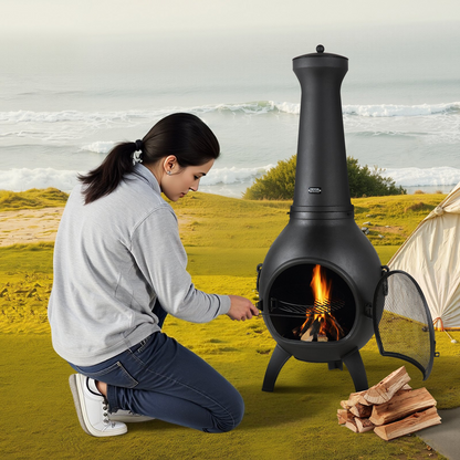 VEVOR 18 In Chiminea Outdoor Wood Burning Firepit with Grill Mesh & Chimney Coat