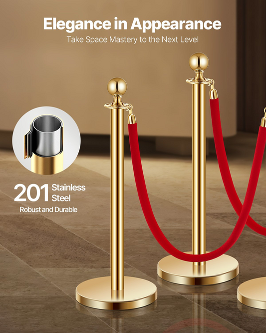 VEVOR 8 Pcs Gold Stanchion Post 6 Red Velvet Ropes Sand Injection Hollow Base