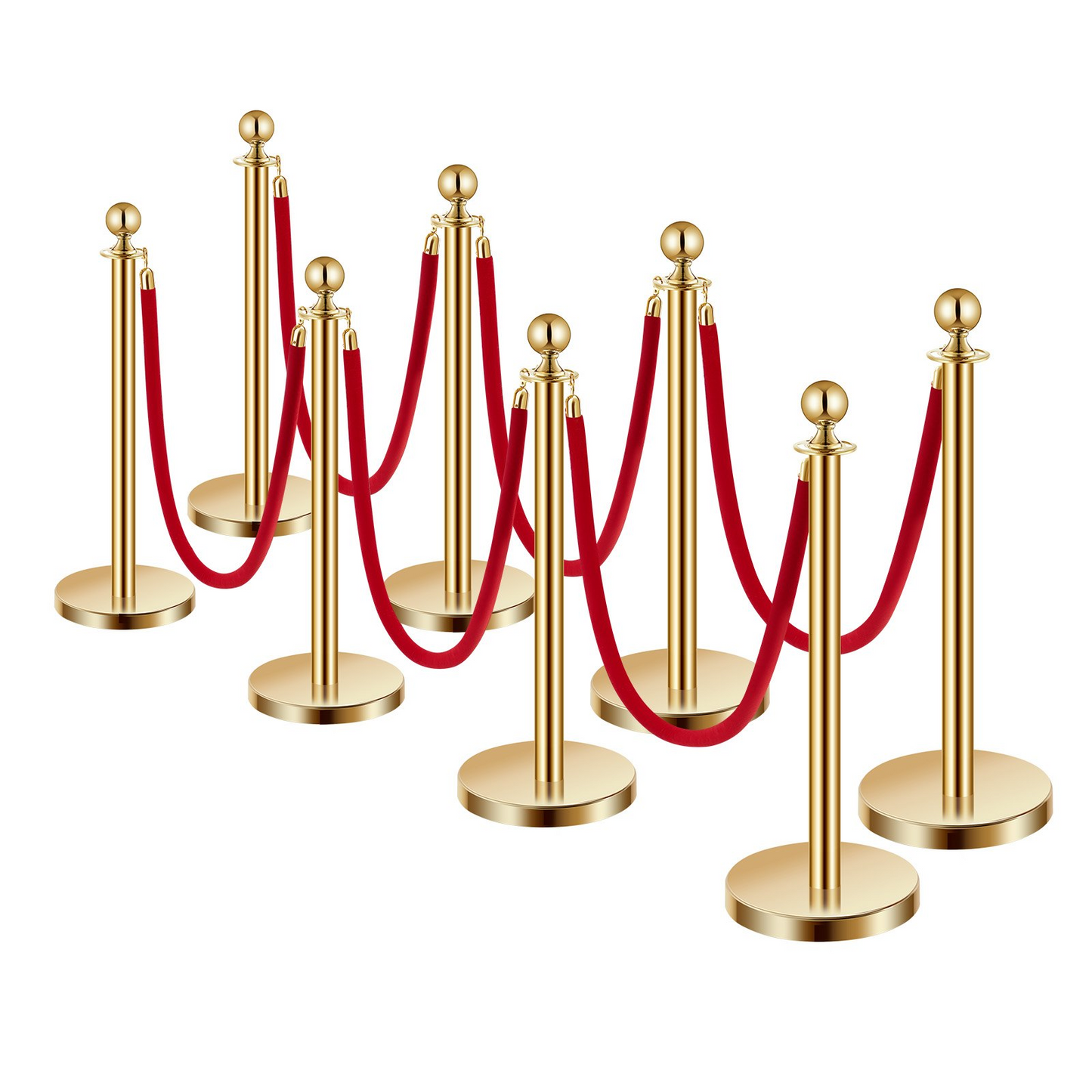 VEVOR 8 Pcs Gold Stanchion Post 6 Red Velvet Ropes Sand Injection Hollow Base