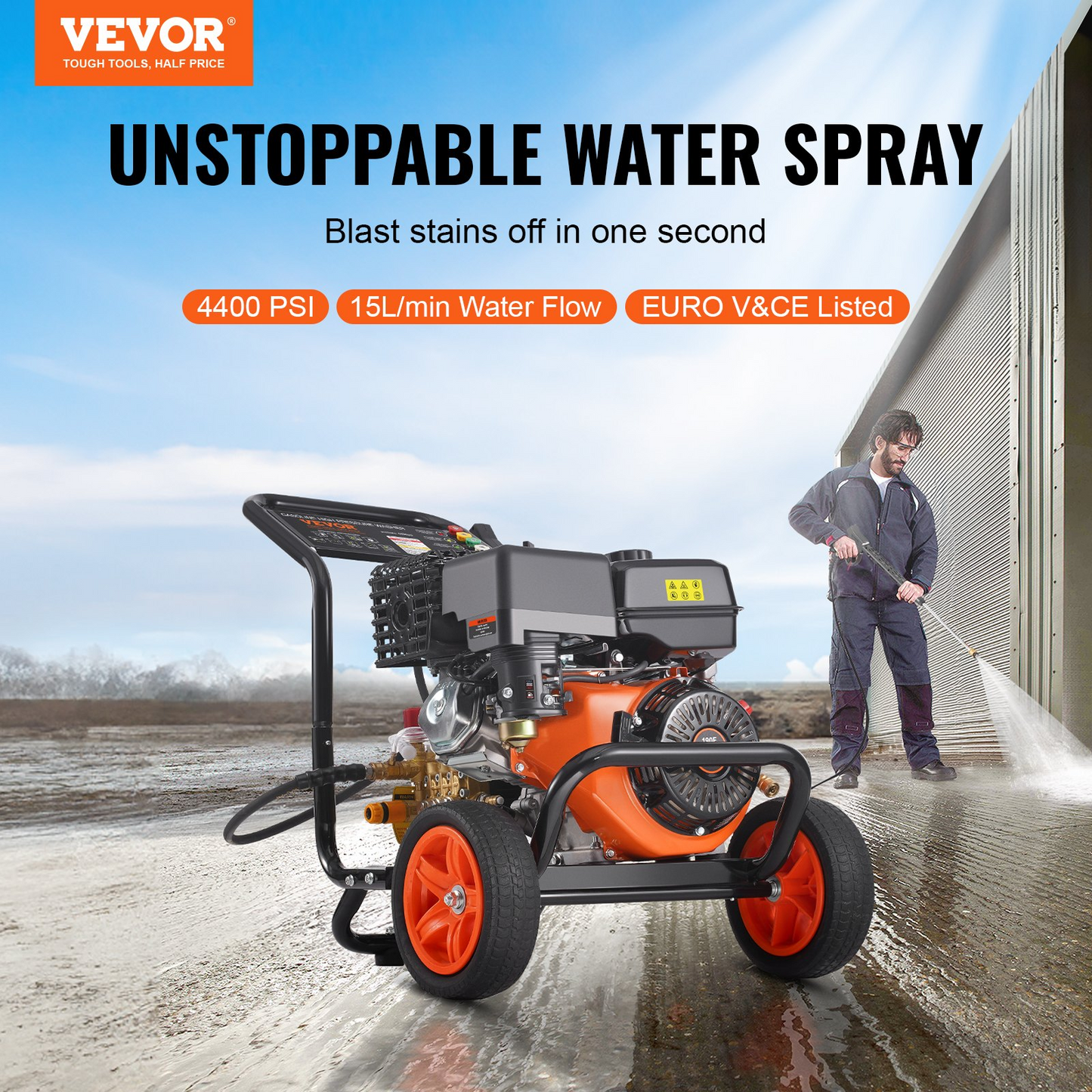 VEVOR Gas Pressure Washer 4400 PSI 15L/min 4 GPM with 5 Nozzle Set for Cars