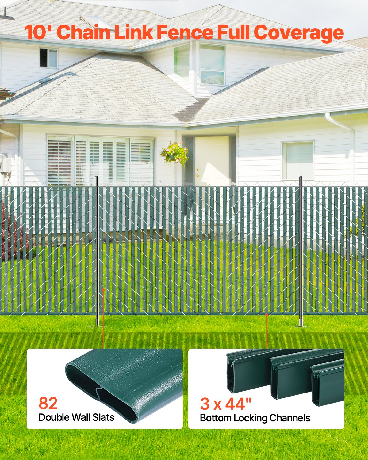 VEVOR Chain Link Fence Privacy Slats Double-Wall for 4' High Fence Bottom Lock