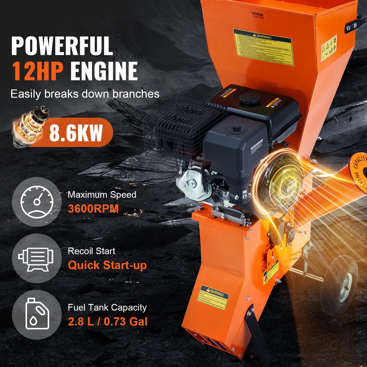 VEVOR Wood Chipper Shredder Mulcher HeavyDuty Gas Powered 17 cm 420cc 8.6kW