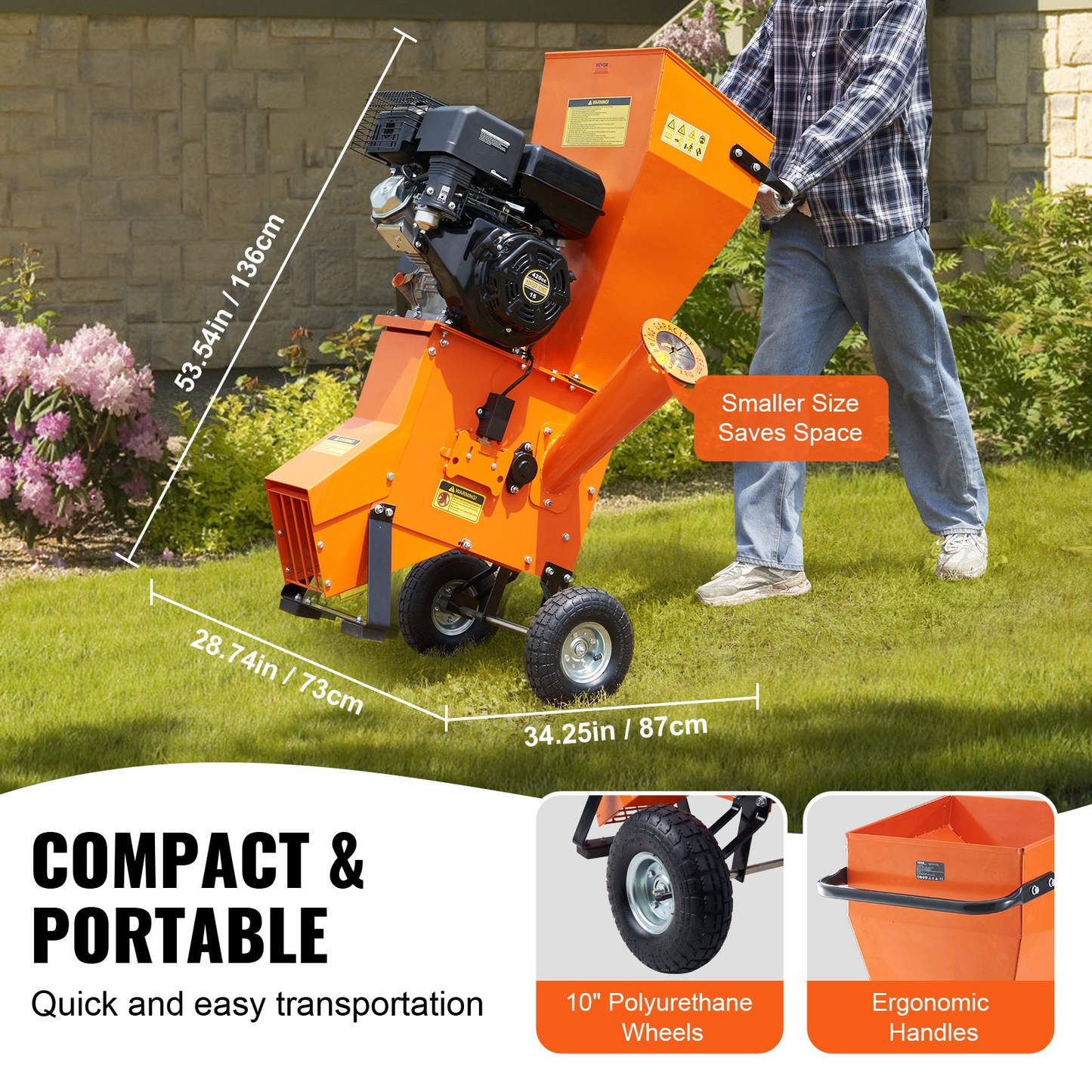 VEVOR Wood Chipper Shredder Mulcher HeavyDuty Gas Powered 17 cm 420cc 8.6kW