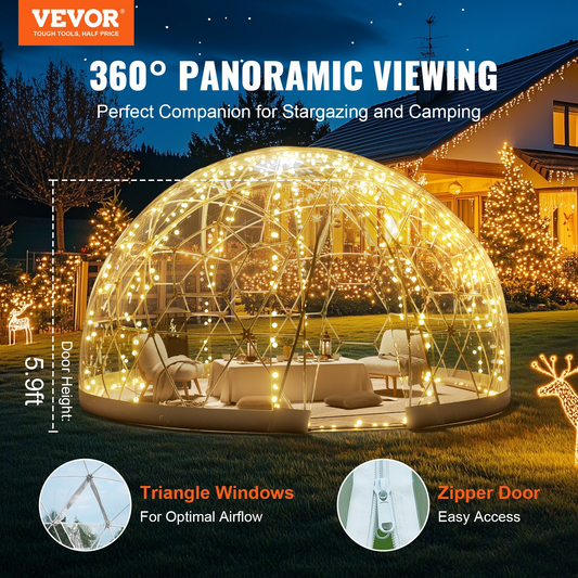VEVOR 365.8 cm Dome Bubble Tent Double Cover w/ Transparent Window for Camping Party