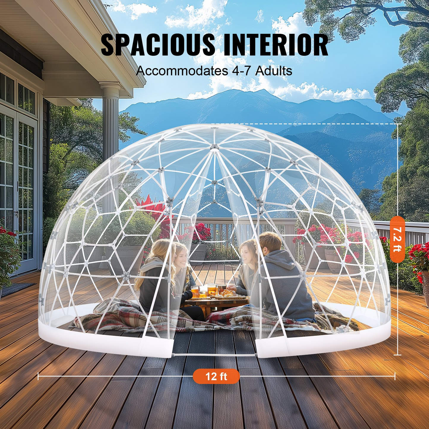VEVOR 365.8 cm Dome Bubble Tent Double Cover w/ Transparent Window for Camping Party