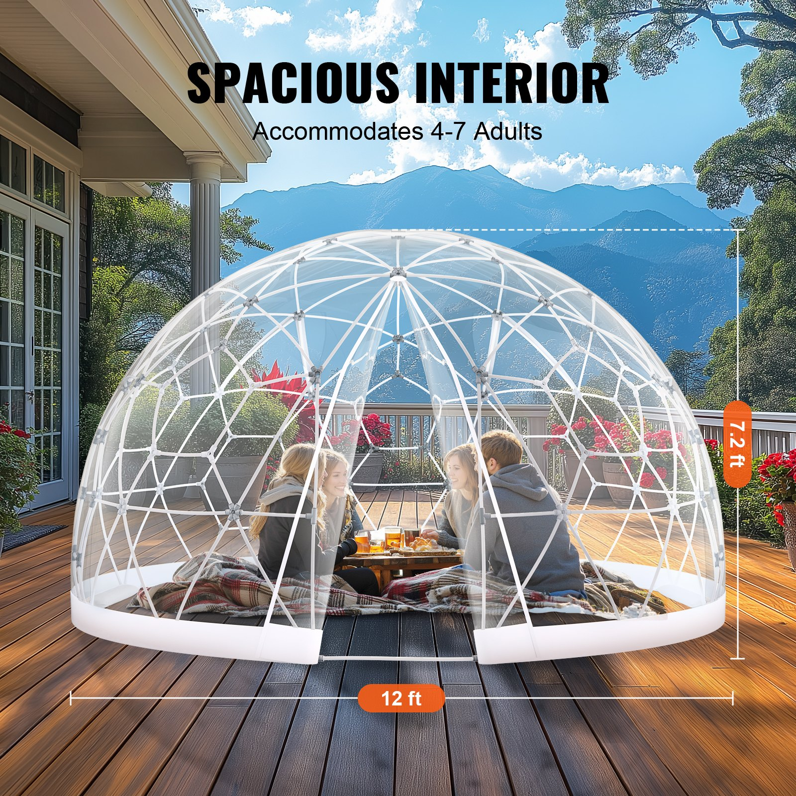 VEVOR 365.8 cm Dome Bubble Tent Double Cover w/ Transparent Window for Camping Party
