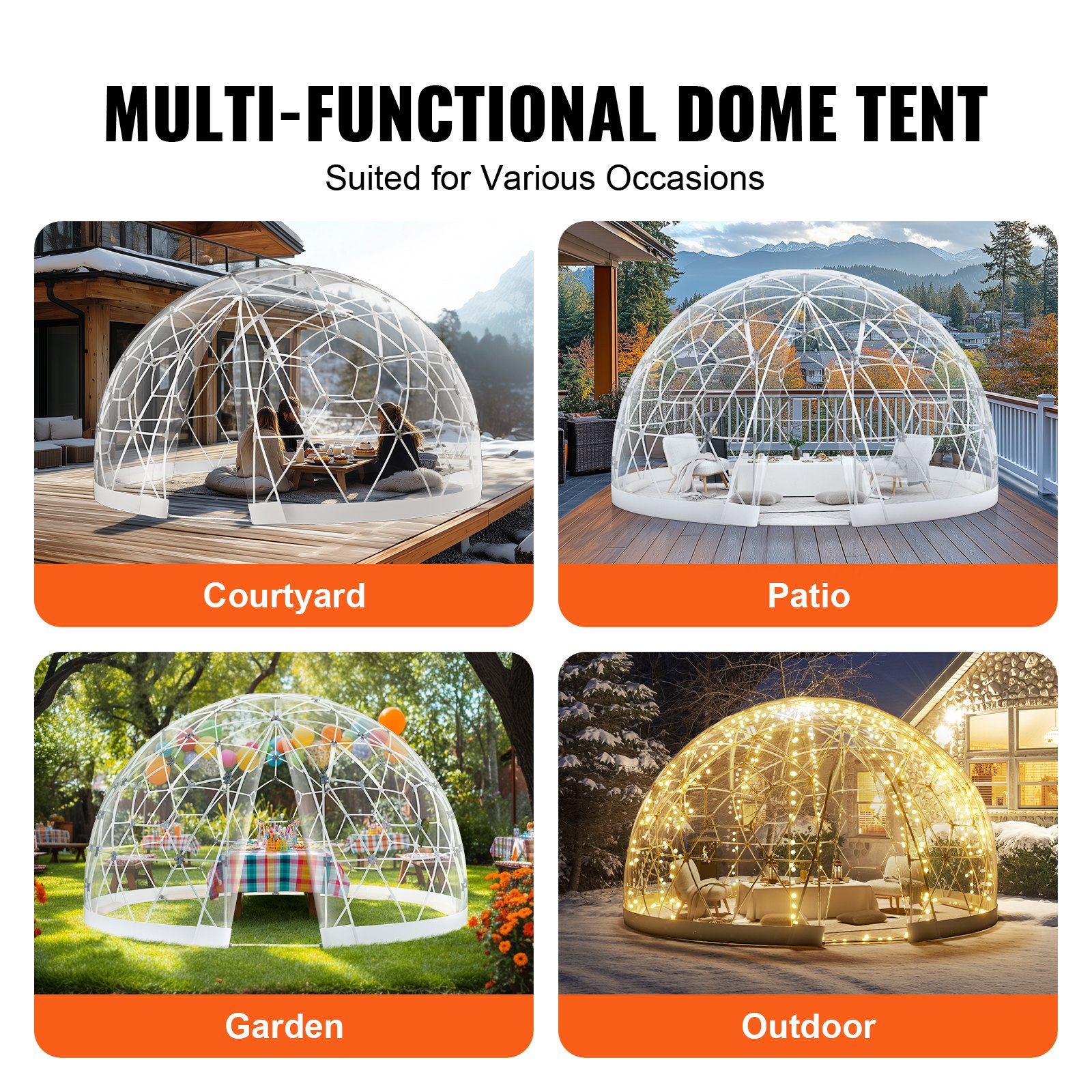 VEVOR 365.8 cm Dome Bubble Tent Double Cover w/ Transparent Window for Camping Party