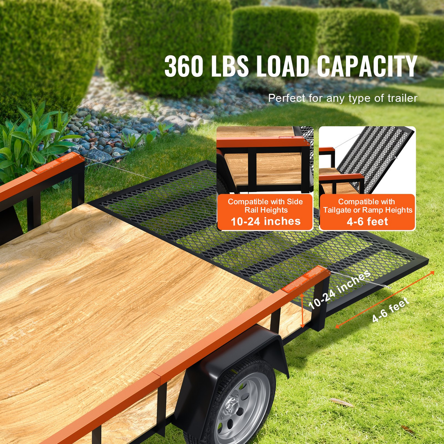 VEVOR 2-Sided Trailer Tailgate Lift Assist, 360 lbs Load Capacity, Compatible with Open Utility Trailer Tailgate and Ramp, with 10 to 24 Inch Heights Side Rail and 4 to 6 Feet Height Tail Gate or Ramp